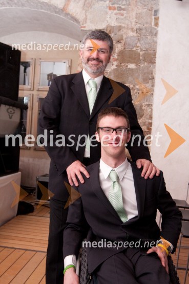 Roman Jakič, direktor Hale Tivoli in sin Gal Jakič, alpski smučarPredstavitev olimpijske delegacije Slovenije