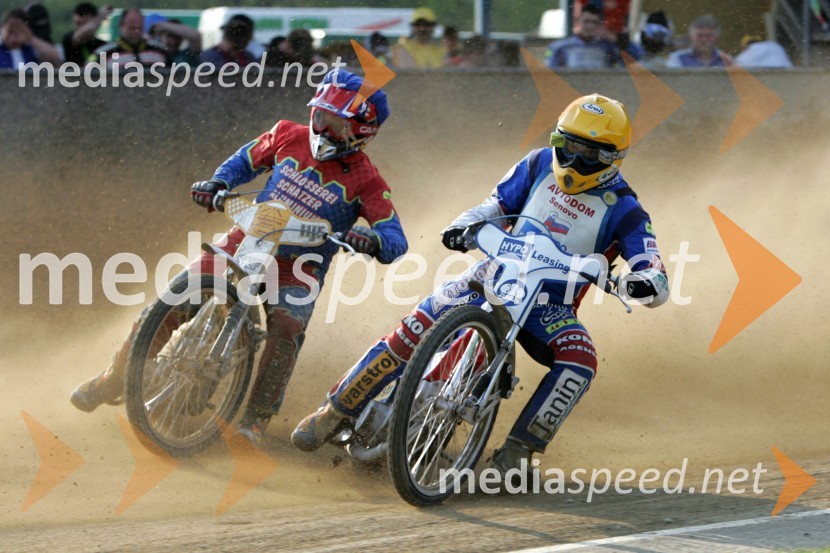 Heinrich Schatzer (Avstrija) in Izak Šantej (AMD Krško)SPEEDWAY, 2. dirka DP ekip Slovenije, Avstrije in Hrvaške