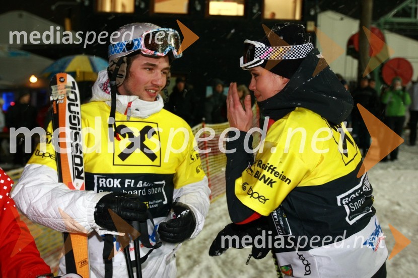 Filip Flisar, reprezentant smučarskega krosa in Tina Petelin, Miss Slovenije 2009Rok Flander Snowboard show 2010
