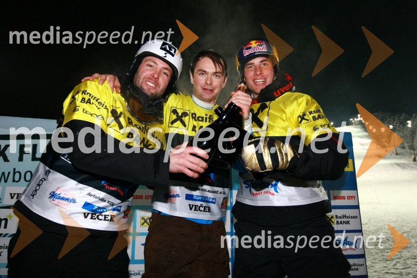 Andi Prommegger (Austrija), Rok Flander, deskar na snegu in Benjamin Karl (Austrija)Rok Flander Snowboard show 2010