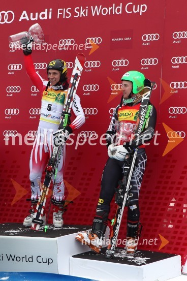 Marcel Hirscher, smučar (Avstrija) in zmagovalec veleslaloma za 49. Pokal Vitranc ter Ted Ligety, smučar (ZDA), tretjeuvrščeni na veleslalomu za 49. Pokal Vitranc49. Pokal Vitranc 2010, veleslalom