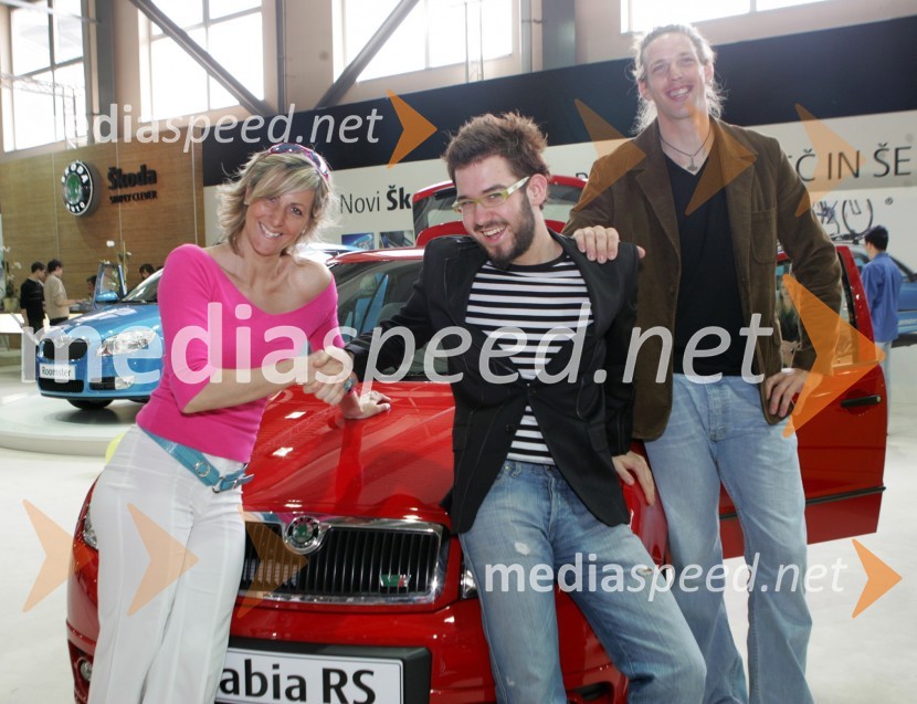 Alenka Bikar, atletinja, Anžej Dežan, pevec in Luka Špik, veslačSrečanje znanih Slovencev, voznikov avtomobilov Škoda