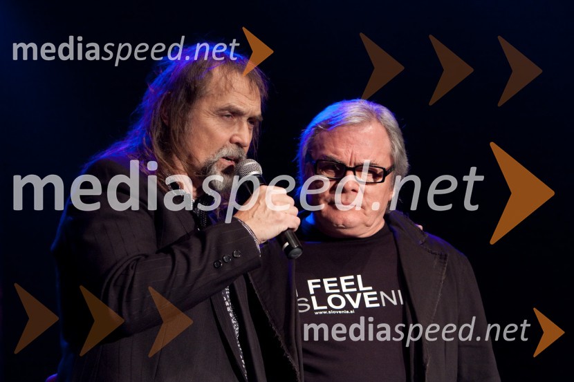 Dragan Bulič, glasbeni urednik Vala 202 in organizator dogodka ter Lado Leskovar, pevecŠe pomnite prijatelji, koncert