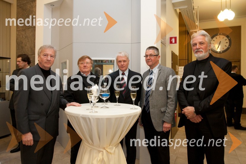 Rado Cedilnik, Drago Hribovšek, Nace Pugelj, Roman Šalamon in Janoš LuznarOdprtje novega studia 26 Radia Slovenija