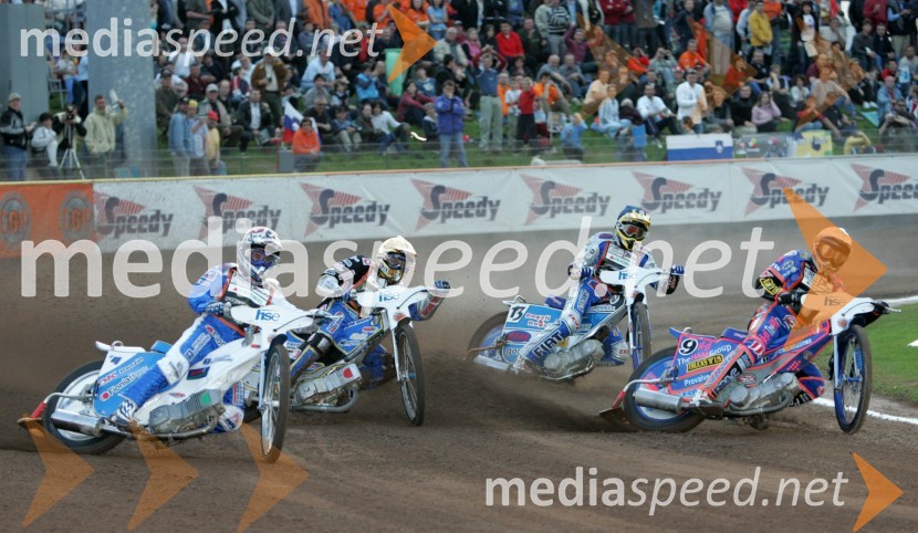 Nicki Pedersen (Danska), Bjarne Pedersen (Danska), Matej Žagar (Slovenija) in Scott Nicholls (Velika Britanija)SPEEDWAY GRAND PRIX, VN Slovenije 2006, dirka