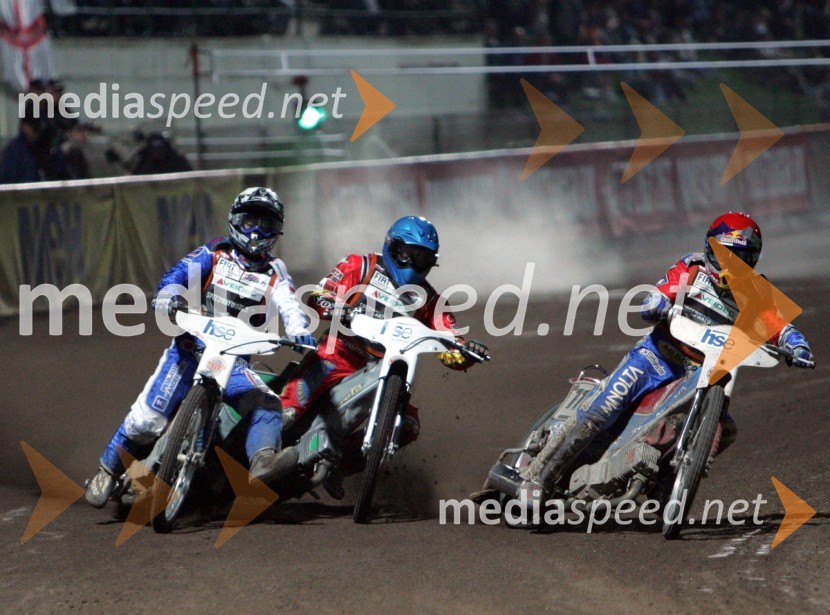 Nicki Pedersen (Danska), Matej Ferjan (Madžarska - Slovenija) in Jawoslaw Hampel (Poljska)SPEEDWAY GRAND PRIX, VN Slovenije 2006, dirka