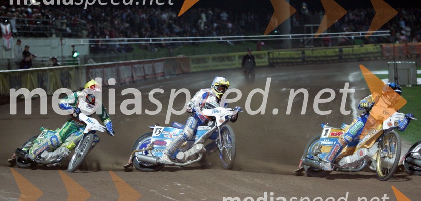 Antonio Lindbaeck (Švedska), Matej Žagar (Slovenija) in Tony Rickardsson (Švedska)SPEEDWAY GRAND PRIX, VN Slovenije 2006, dirka
