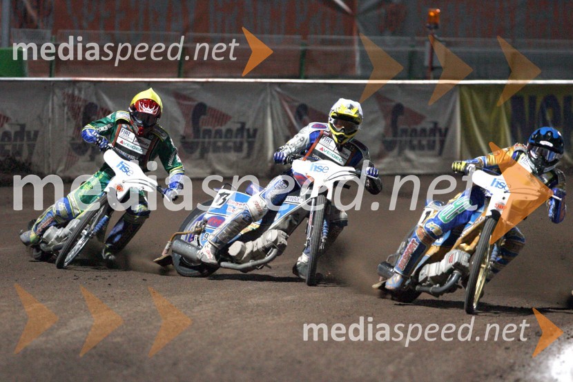 Antonio Lindbaeck (Švedska), Matej Žagar (Slovenija) in Tony Rickardsson (Švedska)SPEEDWAY GRAND PRIX, VN Slovenije 2006, dirka