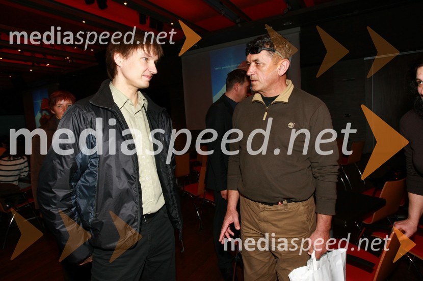 Aleš Koželj, alpinist in soplezalec Tomaža Humarja ter Stipe Božič, planinec in snemalec Tomaževih odpravTomaž Humar: Ni nemogočih poti, novinarska konferenca ob drugi dopolnjeni izdaji