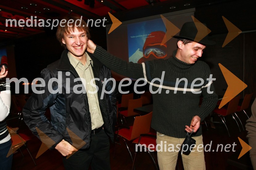 Aleš Koželj, alpinist in soplezalec Tomaža Humarja ter Matej Humar, brat Tomaža HumarjaTomaž Humar: Ni nemogočih poti, novinarska konferenca ob drugi dopolnjeni izdaji