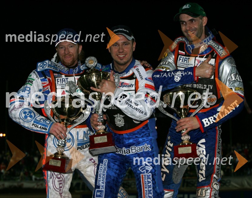 Jason Crump (Avstralija), Nicki Pedersen (Danska) in Tomasz Gollob (Poljska)SPEEDWAY GRAND PRIX, VN Slovenije 2006, dirka