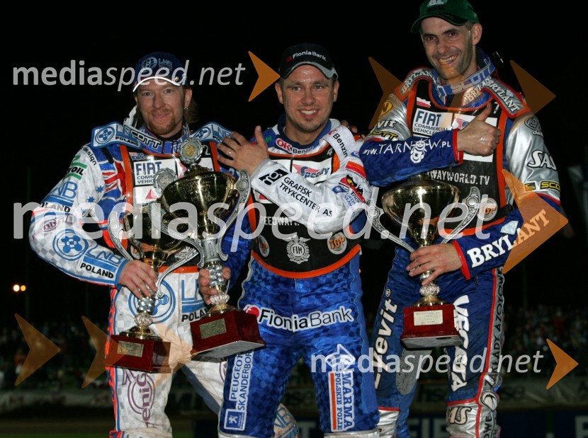 Jason Crump (Avstralija), Nicki Pedersen (Danska) in Tomasz Gollob (Poljska)SPEEDWAY GRAND PRIX, VN Slovenije 2006, dirka