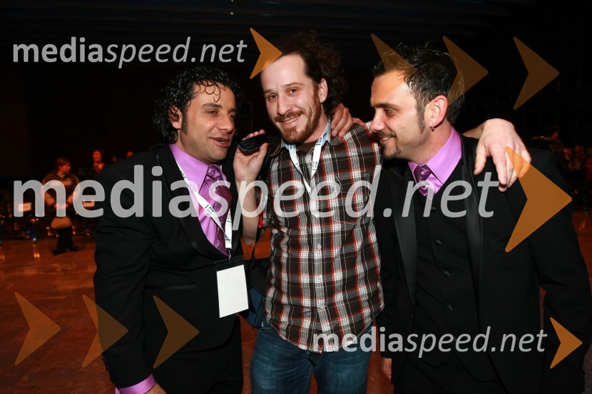 Jože Kontrec, član skupine Langa, Jernej Šavel, novinar in Mišo Kontrec, član skupine LangaEMA 2010, predizbor