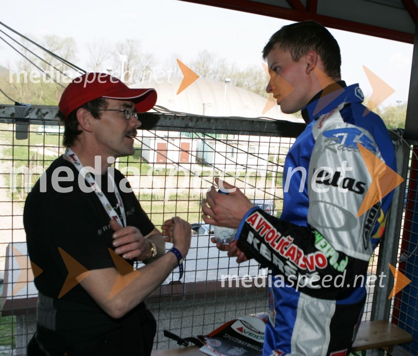 Marcel Gerhard (Švica - nekdanji voznik spidveja, danes pa tuner motorjev za speedway) in Matej Žagar (Slovenija)SPEEDWAY GRAND PRIX, VN Slovenije 2006, trening
