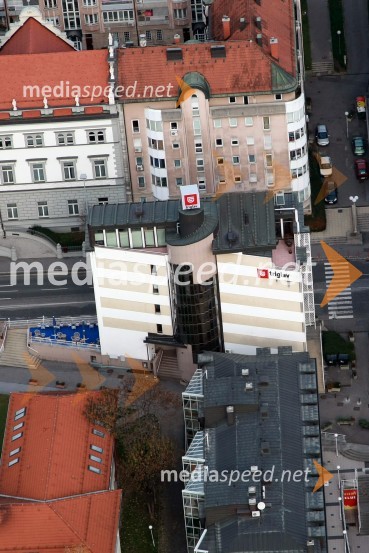 Središče mesta Maribor: Trgovsko poslovna stavba Kneza Koclja MariborSlovenija iz zraka