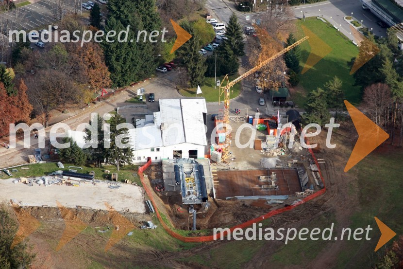 Gradnja spodnje postaje Pohorske vzpenjačeSlovenija iz zraka