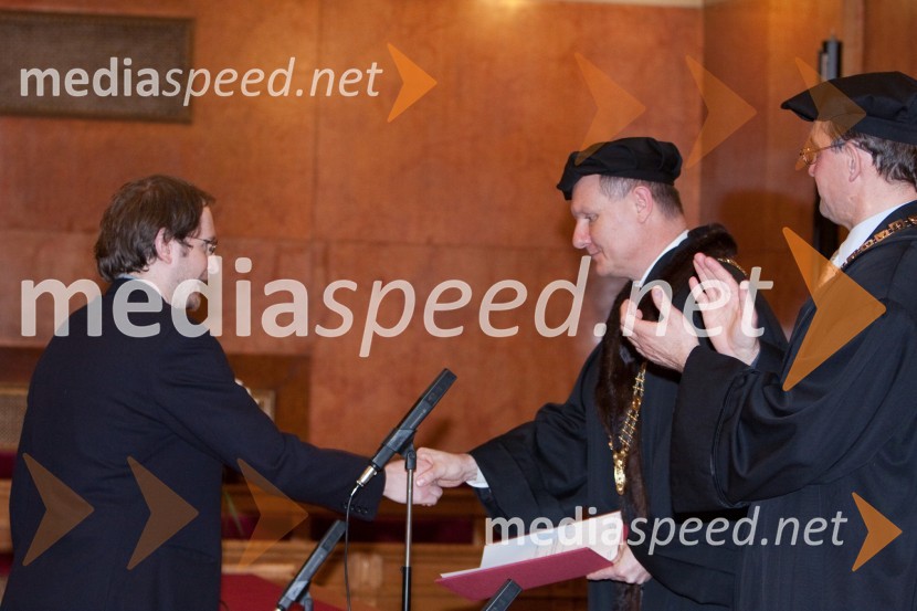 Prof. dr. Fedja Košir, Fakulteta za arhitekturo in prorektor prof. dr. Miha JuhartPromocija doktorjev znanosti na Univerzi v Ljubljani