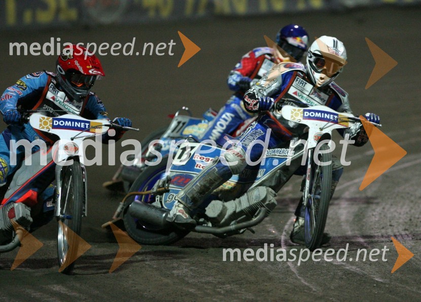Greg Hancock(ZDA), Matej Žagar (Slovenija) in Jaroslaw Hampel(Poljska)SPEEDWAY GRAND PRIX, VN Evrope 2006, dirka