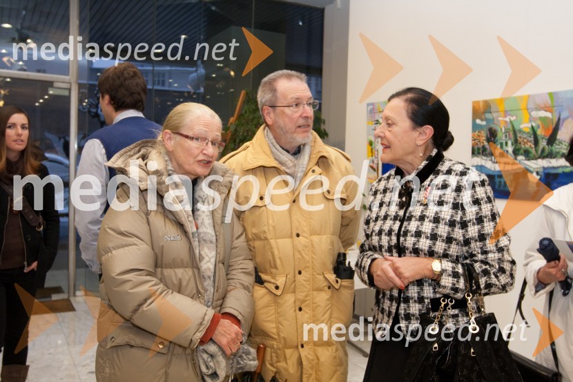 Aleš Jan, nekdanji predsednik upravnega odbora Prešernovega sklada in redni profesor za področje radijske igre in režije s soprogo in Dunja Bezjak, članica ženskega društva S.I.L.AOdprtje razstave Nenada Marasovića