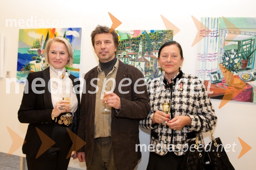 Katjuša Rojac, vodja galerije Loterije Slovenija, Nenad Marasović, akademski slikar in Dunja Bezjak, članica ženskega društva S.I.L.AOdprtje razstave Nenada Marasovića