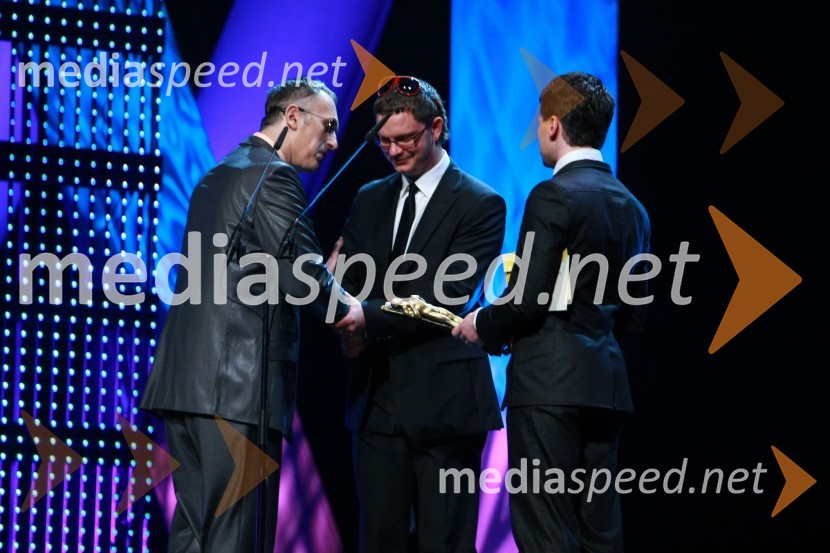 Jonas Žnidaršič, TV voditelj, Jurij Zrnec, TV voditelj in Jure Godler, imitatorViktorji 2009, prireditev - dogajanje v dvorani
