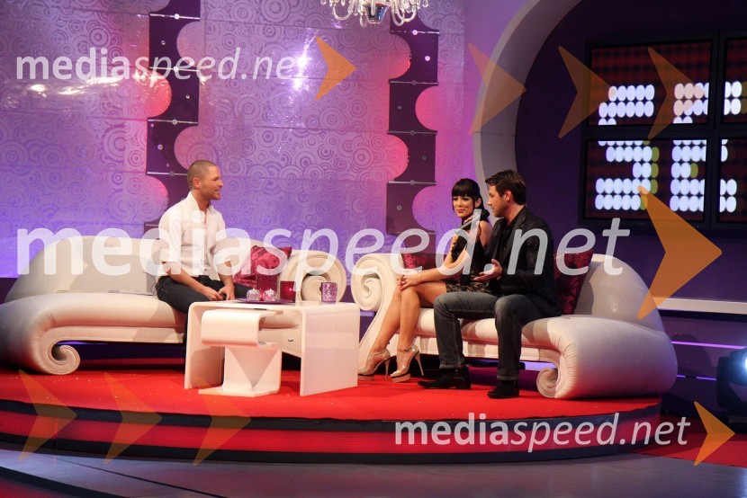 Sebastian, pevec in tv voditelj, Iris Mulej, Miss Slovenije 2006 in Marko Vozelj, pevecRdeča preproga s Sebastianom, snemanje oddaje