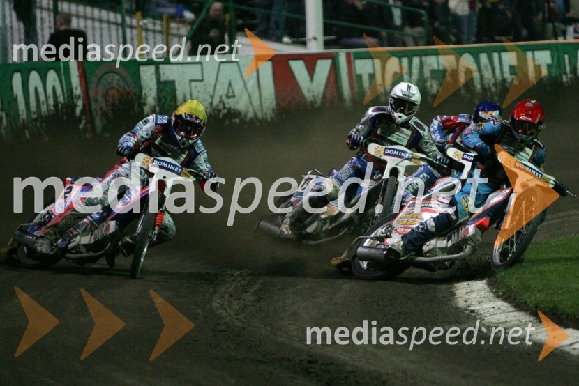 Greg Hancock(ZDA), Jason Crump (Avstralija),Matej Žagar (Slovenija) in Jaroslaw Hampel(Poljska)SPEEDWAY GRAND PRIX, VN Evrope 2006, dirka