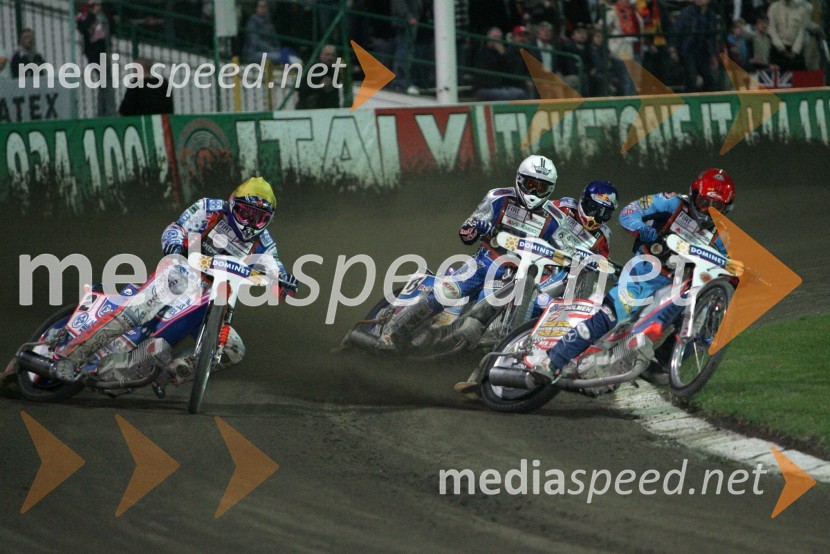 Greg Hancock(ZDA), Jason Crump (Avstralija),Matej Žagar (Slovenija) in Jaroslaw Hampel(Poljska)SPEEDWAY GRAND PRIX, VN Evrope 2006, dirka