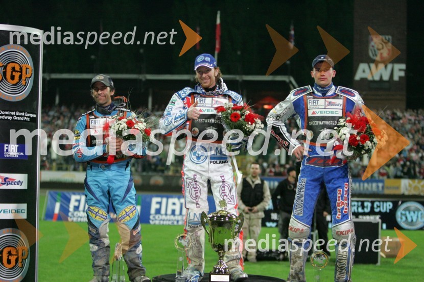 Greg Hancock (ZDA), Jason Crump (Avstralija) in Matej Žagar (Slovenija)SPEEDWAY GRAND PRIX, VN Evrope 2006, dirka