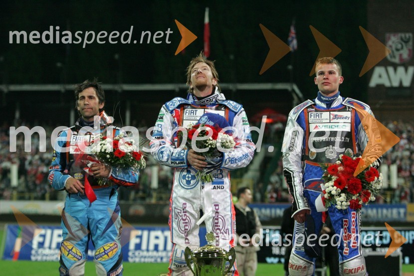 Greg Hancock (ZDA), Jason Crump (Avstralija) in Matej Žagar (Slovenija)SPEEDWAY GRAND PRIX, VN Evrope 2006, dirka