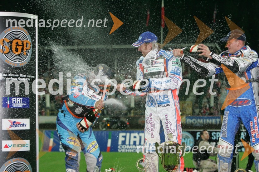 Greg Hancock (ZDA), Jason Crump (Avstralija) in Matej Žagar (Slovenija)SPEEDWAY GRAND PRIX, VN Evrope 2006, dirka