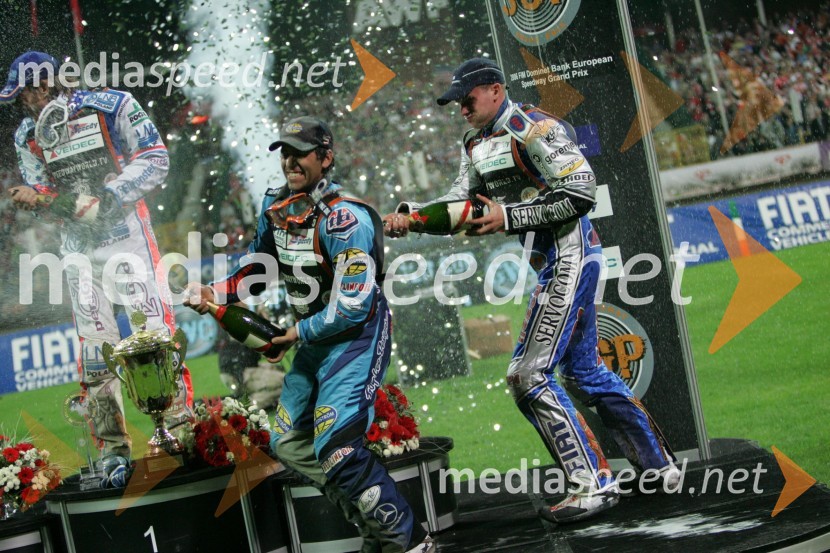 Greg Hancock (ZDA), Jason Crump (Avstralija) in Matej Žagar (Slovenija)SPEEDWAY GRAND PRIX, VN Evrope 2006, dirka