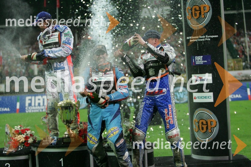 Greg Hancock (ZDA), Jason Crump (Avstralija) in Matej Žagar (Slovenija)SPEEDWAY GRAND PRIX, VN Evrope 2006, dirka