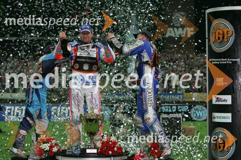 Greg Hancock (ZDA), Jason Crump (Avstralija) in Matej Žagar (Slovenija)SPEEDWAY GRAND PRIX, VN Evrope 2006, dirka