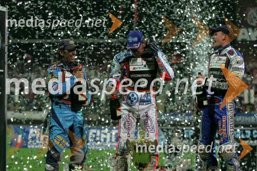 Greg Hancock (ZDA), Jason Crump (Avstralija) in Matej Žagar (Slovenija)SPEEDWAY GRAND PRIX, VN Evrope 2006, dirka