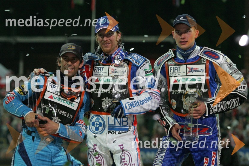 Greg Hancock (ZDA), Jason Crump (Avstralija) in Matej Žagar (Slovenija)SPEEDWAY GRAND PRIX, VN Evrope 2006, dirka