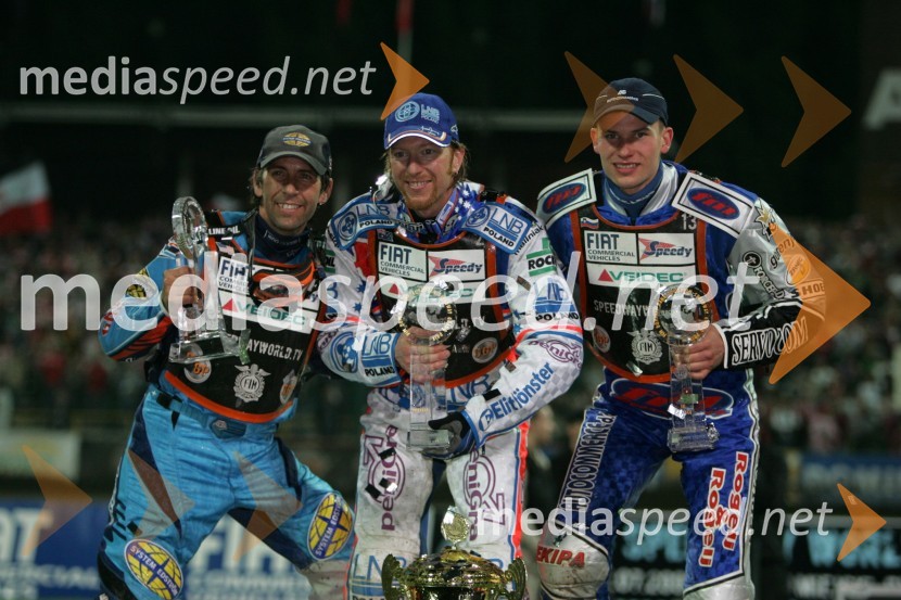 Greg Hancock (ZDA), Jason Crump (Avstralija) in Matej Žagar (Slovenija)SPEEDWAY GRAND PRIX, VN Evrope 2006, dirka