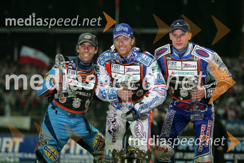 Greg Hancock (ZDA), Jason Crump (Avstralija) in Matej Žagar (Slovenija)SPEEDWAY GRAND PRIX, VN Evrope 2006, dirka