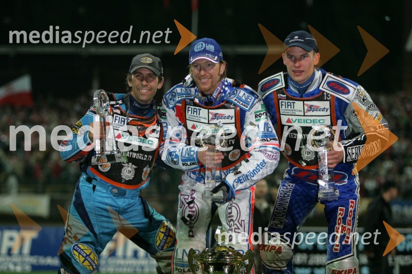 Greg Hancock (ZDA), Jason Crump (Avstralija) in Matej Žagar (Slovenija)SPEEDWAY GRAND PRIX, VN Evrope 2006, dirka