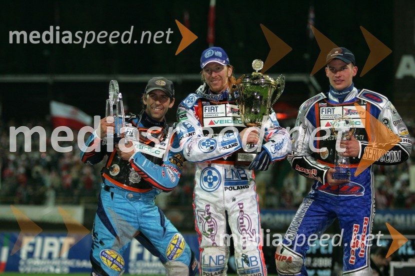 Greg Hancock (ZDA), Jason Crump (Avstralija) in Matej Žagar (Slovenija)SPEEDWAY GRAND PRIX, VN Evrope 2006, dirka