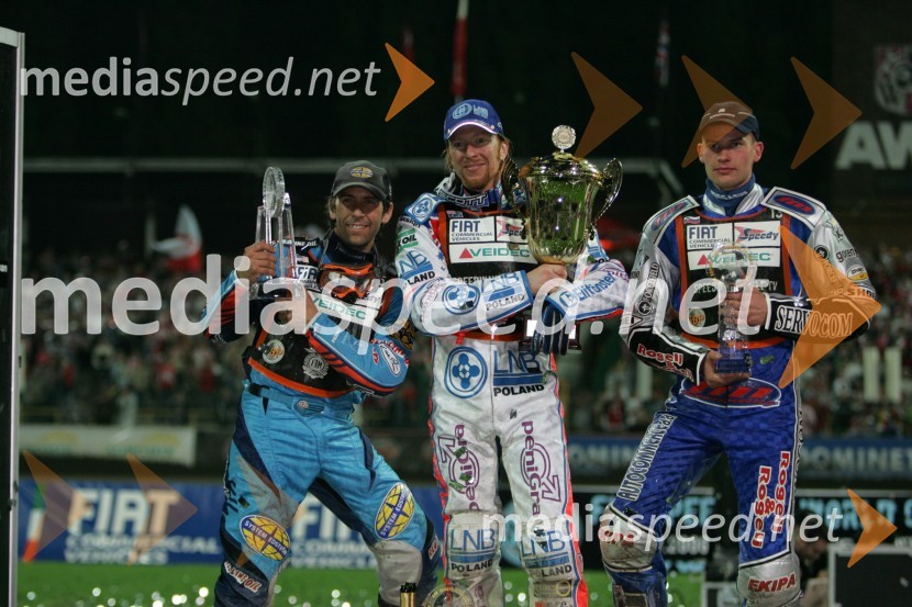 Greg Hancock (ZDA), Jason Crump (Avstralija) in Matej Žagar (Slovenija)SPEEDWAY GRAND PRIX, VN Evrope 2006, dirka