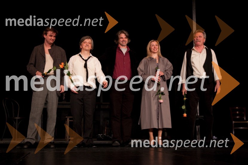 Kristijan Guček, igralec, Iztok Mlakar, igralec, Srečko Fišer, avtor odrske priredbe, lektor in prevajalec, 
Helena Peršuh, igralka, Branko Ličen, igralecPogovori, samogovori premiera v SNG Nova Gorica