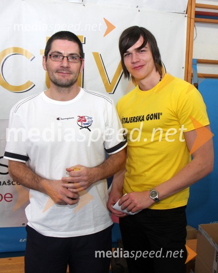 Aleš Antolinc, direktor Železničarskega športnega društva Maribor in Jan Ternjak, novinar Radia City, maneken ter povezovalec dogodkaŠtajerska goni, dobrodelni spinning maraton