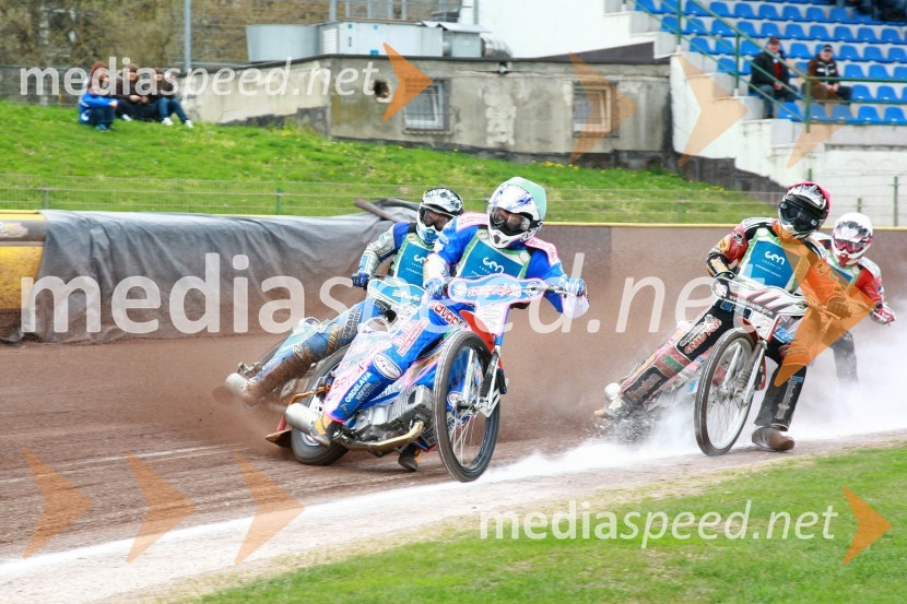 Dino Kovačić (ST Unia Goričan), Matija Duh (AMD Krško), Aleksander Čonda (AMD Krško) in Samo Kukovica (AMD Krško)Speedway, DP mladincev Slovenije, Hrvaške in Madžarske 2010, 1. dirka