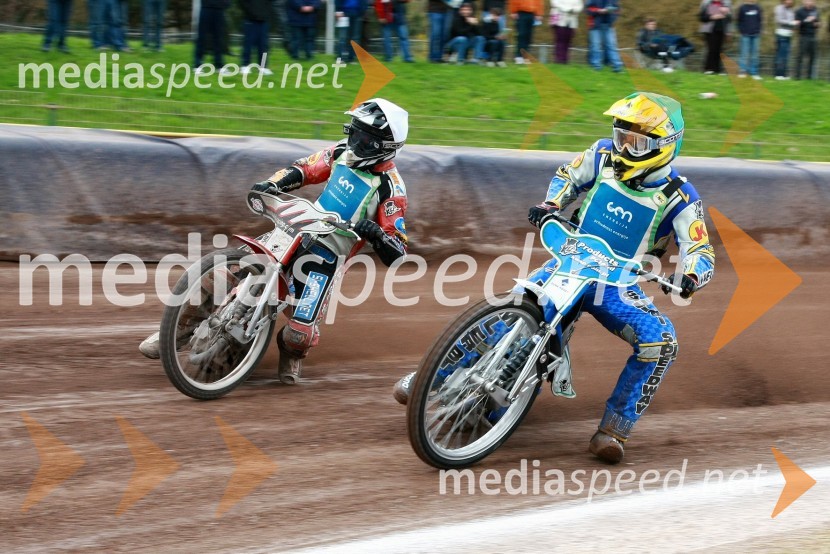 Aleksander Čonda (AMD Krško) in Roland Benkö (Gyula, Madžarska)Speedway, DP mladincev Slovenije, Hrvaške in Madžarske 2010, 1. dirka