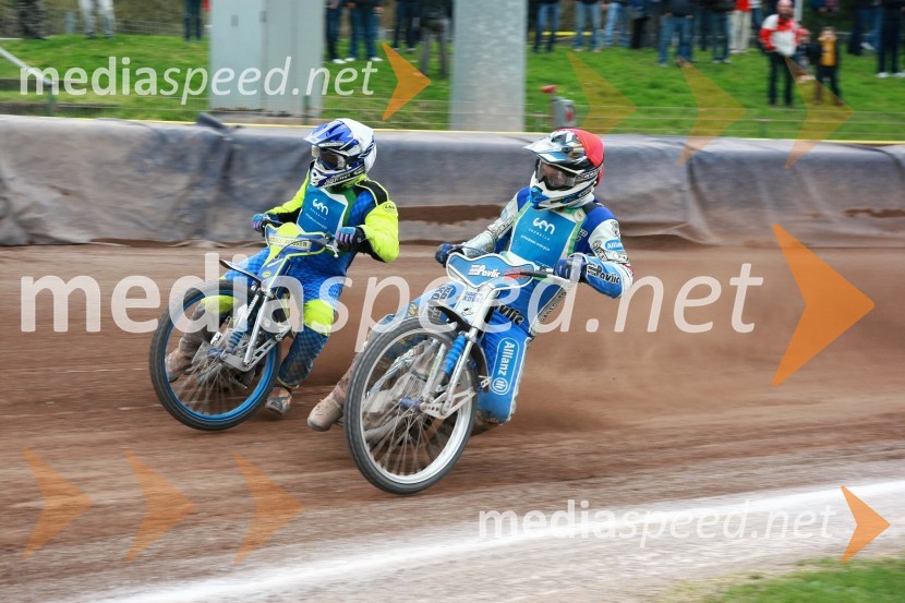 Aljoša Remih (AMD Krško) in Dino Kovačić (ST Unia Goričan)Speedway, DP mladincev Slovenije, Hrvaške in Madžarske 2010, 1. dirka