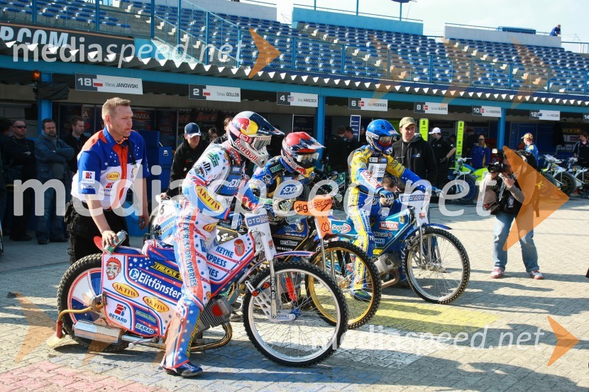 Nicki Pedersen (Danska), Emil Sayfutdinov (Rusija) in Tomasz Gollob (Poljska)Speedway, SGP 2010, VN Evrope, trening