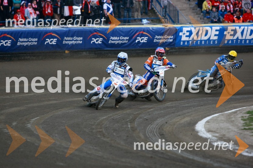Nicki Pedersen (Danska), Chris Harris (Velika Britanija) in Fredrik Lindgren (Švedska)Speedway, SGP 2010, VN Evrope, dirka
