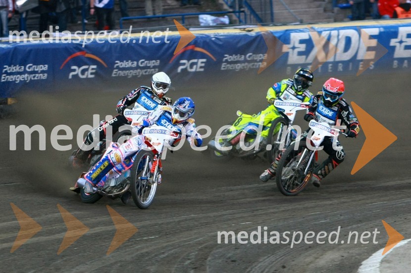 Andreas Jonsson (Švedska), Jason Crump (Avstralija), Kenneth Bjerre (Danska) in ...Speedway, SGP 2010, VN Evrope, dirka