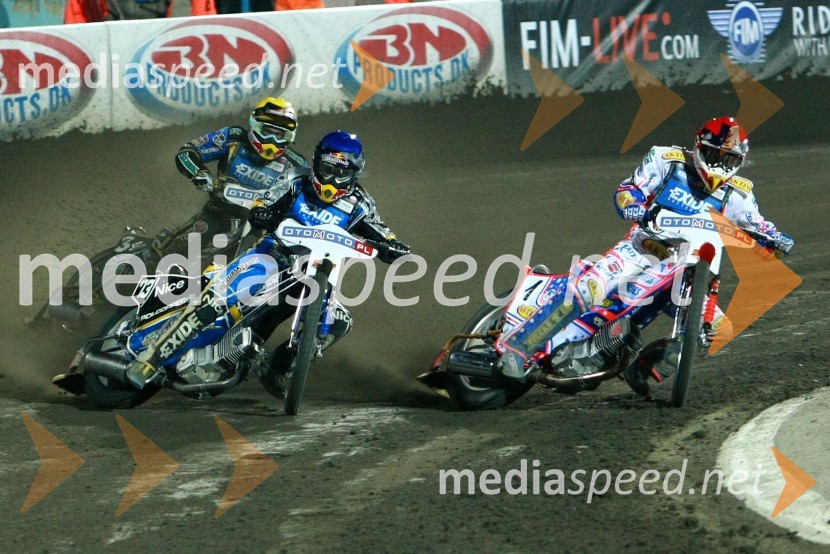 Emil Sayfutdinov (Rusija), Jaroslaw Hampel (Poljska) in Jason Crump (Avstralija)Speedway, SGP 2010, VN Evrope, dirka